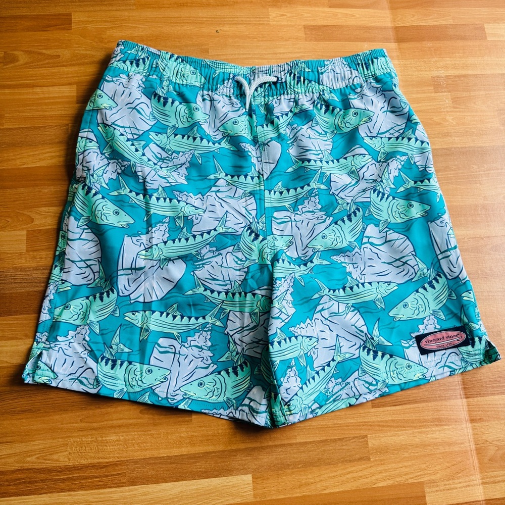 Vineyard Vines swim trunks boys 16 tropical fish print blue
